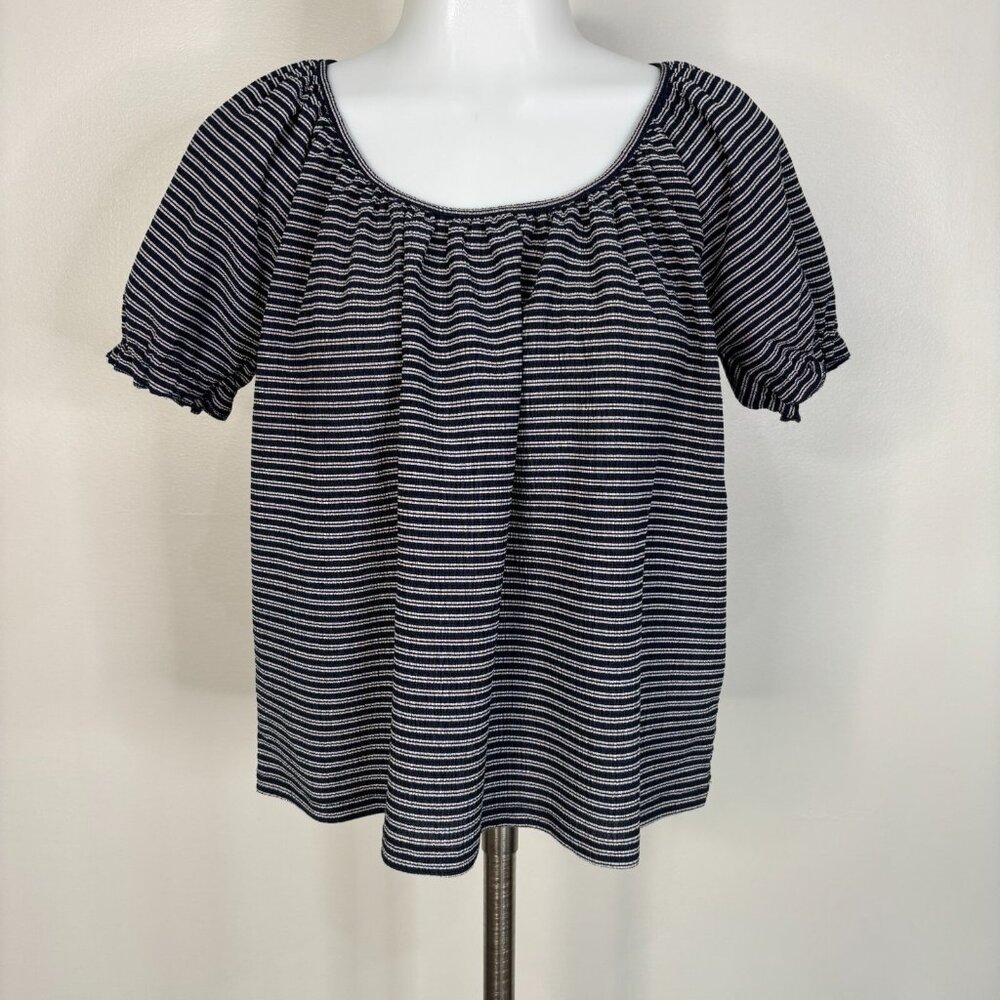 Madewell Texture & Thread Top Small Blue White Striped Blouse Cropped Women‎